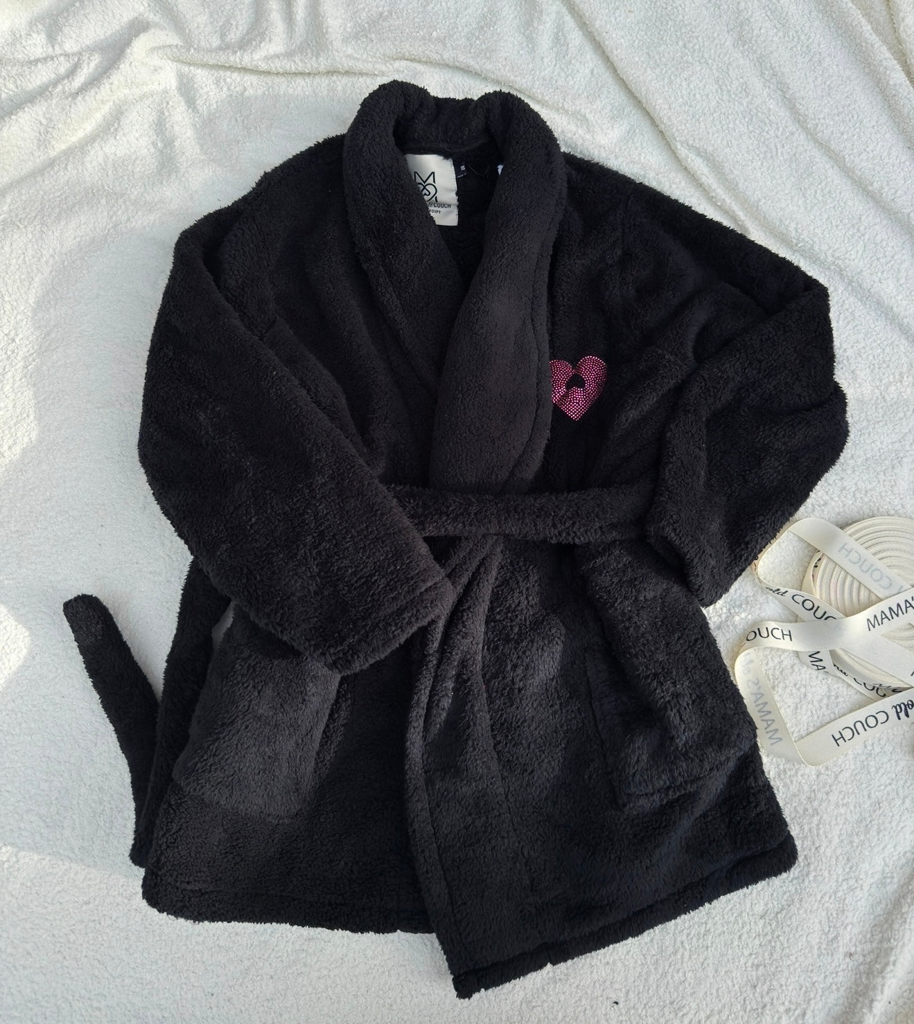 Rhinestones Heart Fur Robe / Sparkling Rhinestones Heart Fur Robe- Black