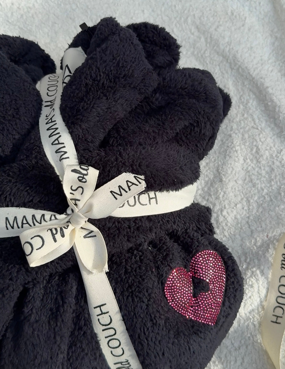 Rhinestones Heart Fur Robe / Sparkling Rhinestones Heart Fur Robe- Black