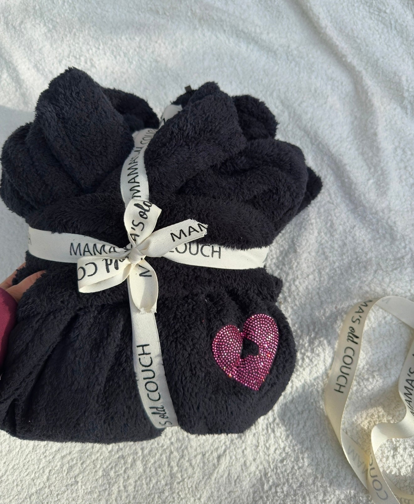 Rhinestones Heart Fur Robe / Sparkling Rhinestones Heart Fur Robe- Black