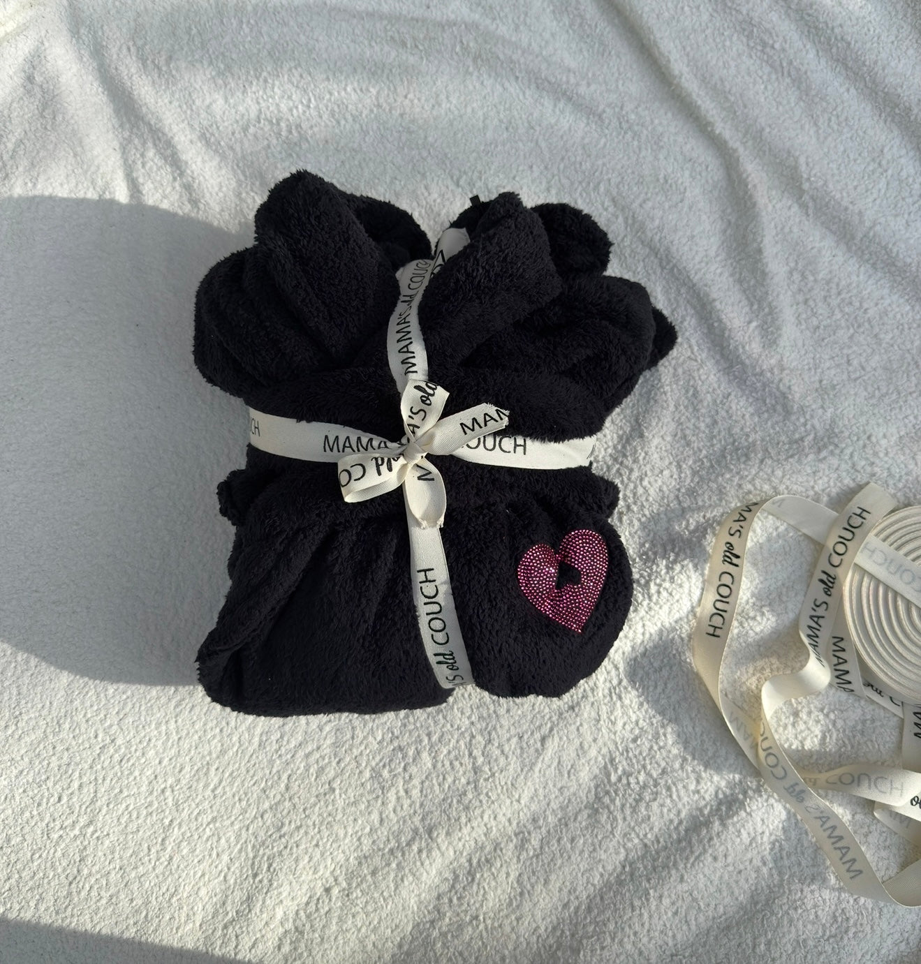 Rhinestones Heart Fur Robe / Sparkling Rhinestones Heart Fur Robe- Black