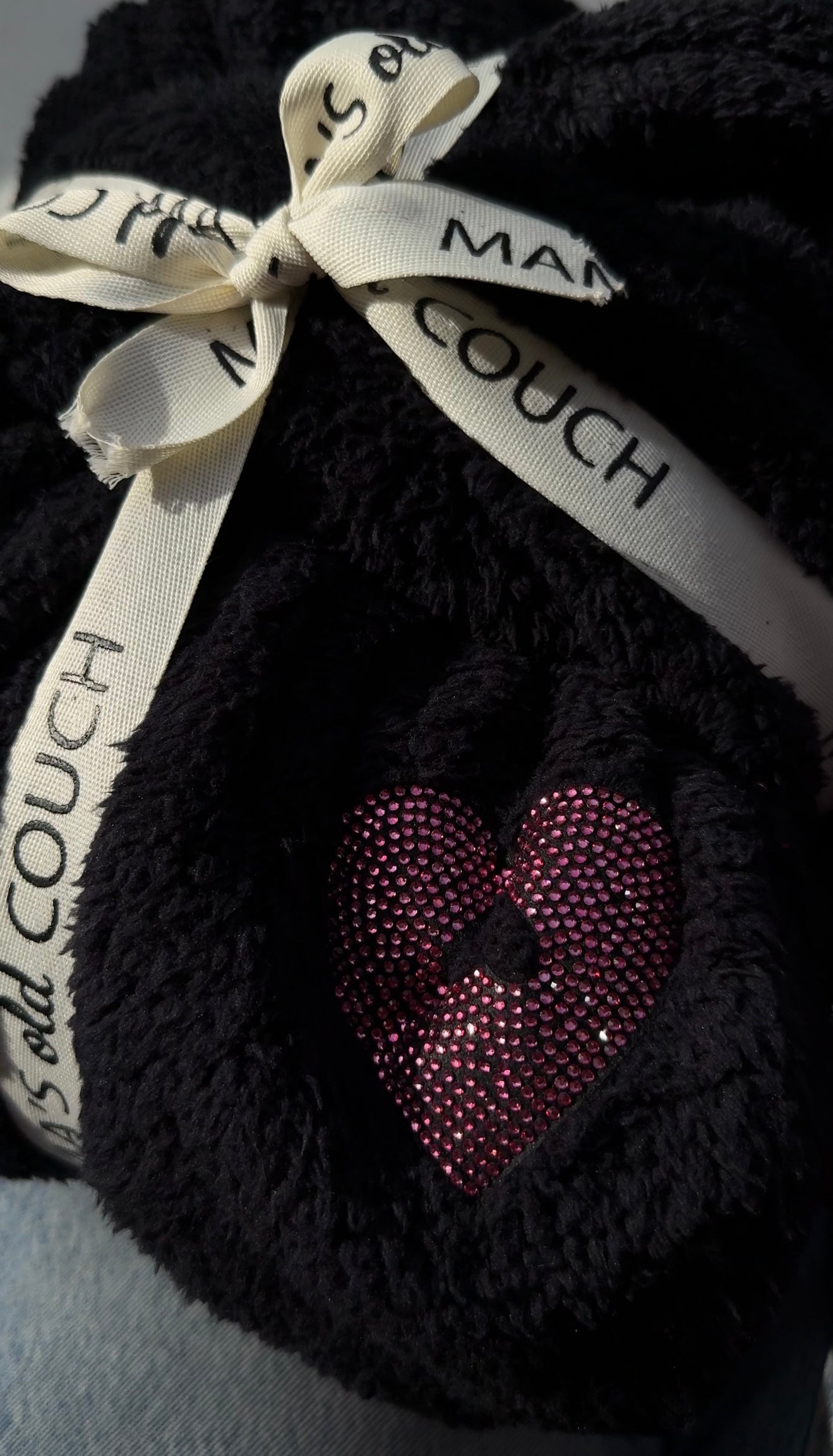 Rhinestones Heart Fur Robe / Sparkling Rhinestones Heart Fur Robe- Black